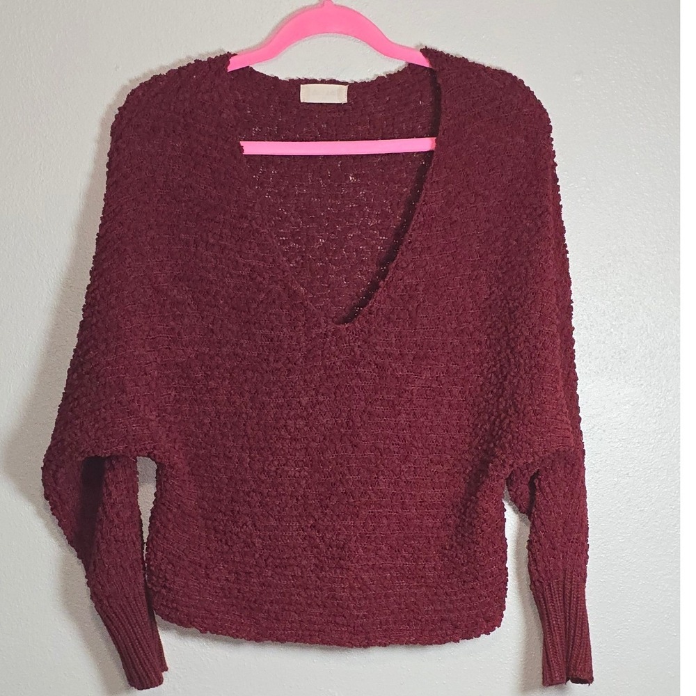 Altar'd State XS Burgundy V-Neck Slouchy Knit Sweater Balletcore Slouchy Wine